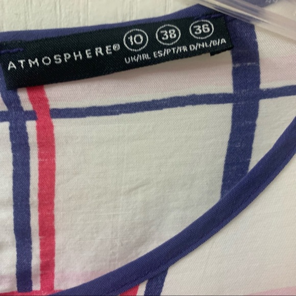 Atmosphere Lightweight Blouse Top Popover Grid Print White Purple Women’s 6 - Picture 10 of 12